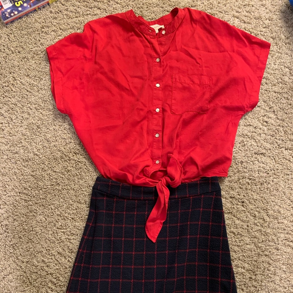 EUC - red short sleeve blouse and comfy skirt